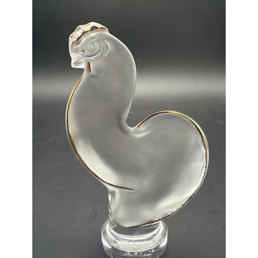 Lalique France Gold Luster Crystal Rooster Figurine Signed Frosted 3.25"
